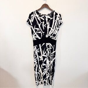 Minimalist Bamboo Print Sheath Dress Black White Workwear Chic Talbots 8